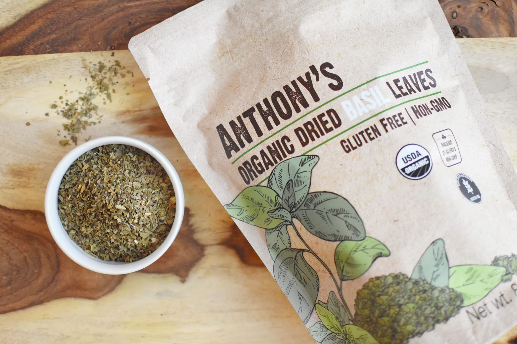 Anthony's Organic Dried Basil Leaves, 8 oz, Gluten Free, Non GMO, Cut & Sifted
