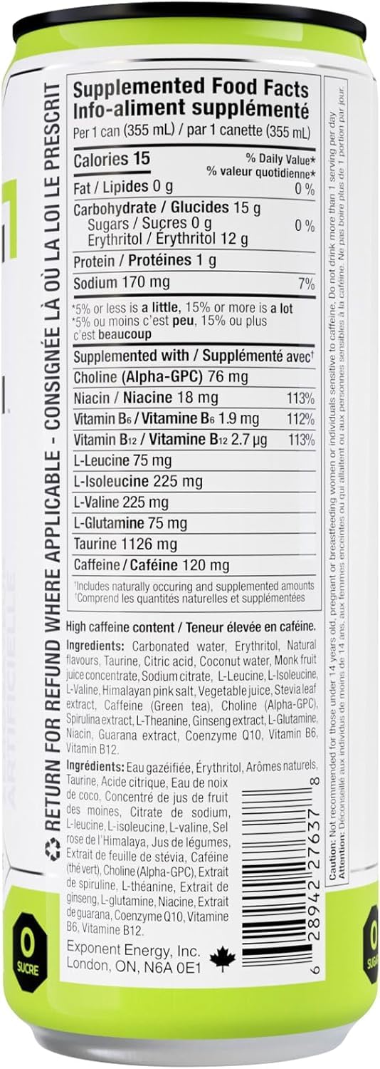Exponent - Sector-C Fusion Energy Drink | Pack of 12, 355mL Cans | Light & Crisp Citrus Blend | Zero Sugar & Sucralose | Naturally Sourced Caffeine |