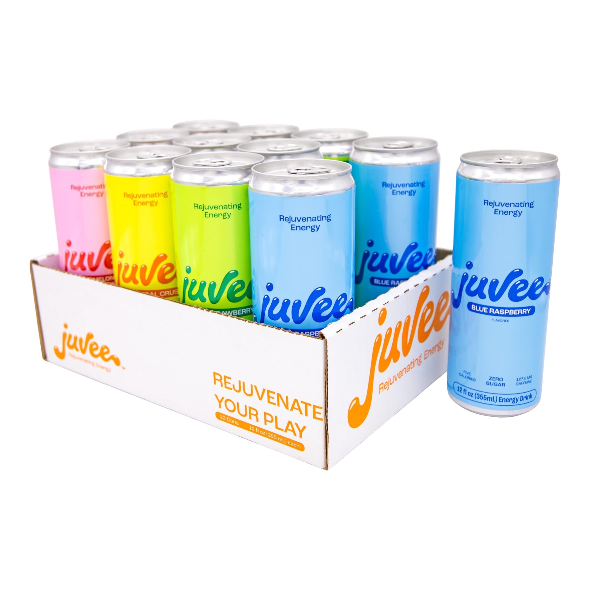 Juvee Rejuvenating Energy Drink - 12 oz Cans (12-Pack) - Sugar Free, 128mg Natural Caffeine per Can, Zero Sugar, Low Calorie, Clean Energy & Focus