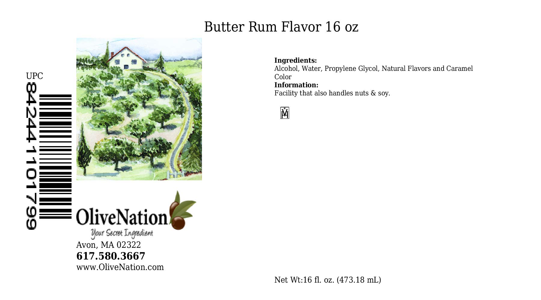 Butter Rum Flavor - Buttered Rum Extract for Baking - Beverages - Sauces - Non-GMO - Gluten Free - Kosher - Vegan - 16 ounces