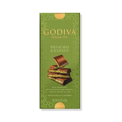 Godiva Dubai Style Milk Chocolate Bar, Gourmet Chocolate with Creamy Pistachio Filling & Crispy Kadayif, Premium Chocolate Gift for Mother's Day, 122g
