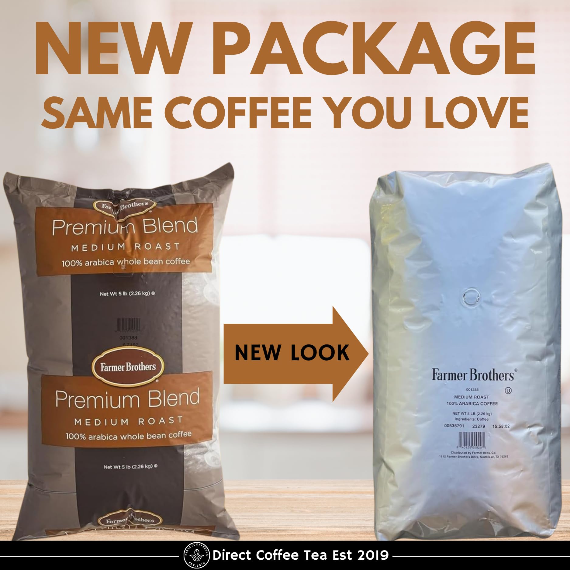 Farmer Bros Premium Blend 100% Arabica Whole Bean Coffee - Medium Roast with Nutty & Chocolatey Notes, 5-lb Bag