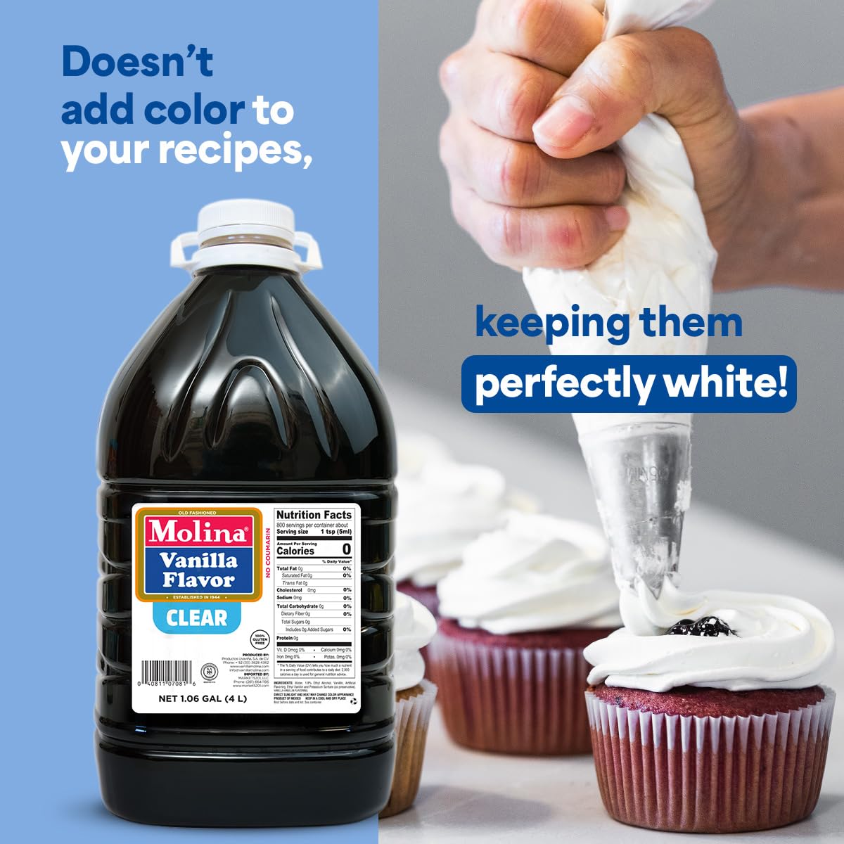Molina Clear Vanilla Extract, 1 Gallon (135.3 oz) Perfect for Baking, Enhances Flavor Without Altering Dessert Color, High-Quality Vanilla Flavoring