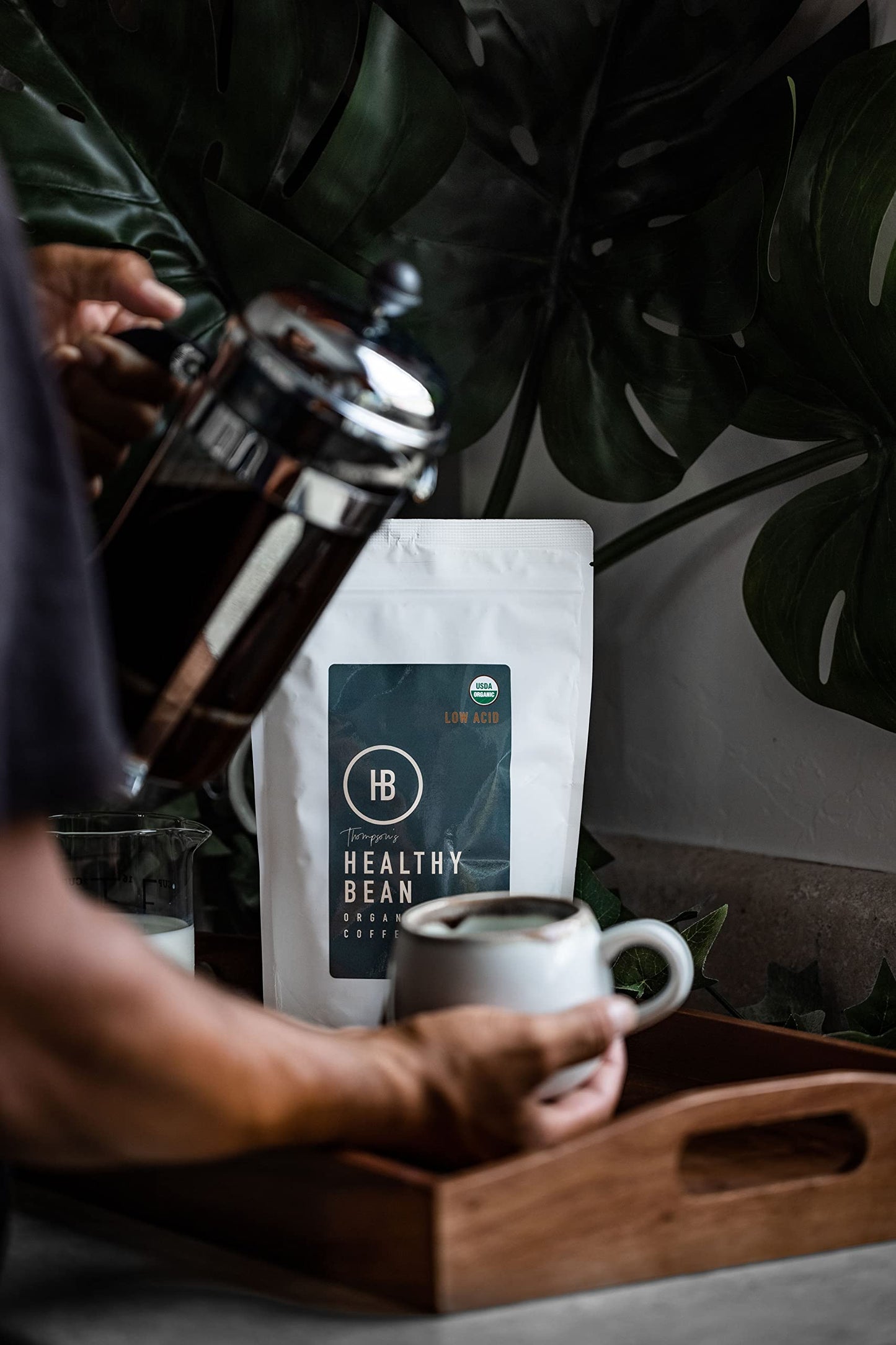Healthy Bean Organic Ground Coffee Thrive Morning Blend - Low Acid Coffee Grounds for Sensitive Stomach - Medium Roast Blend, USDA Organic, High