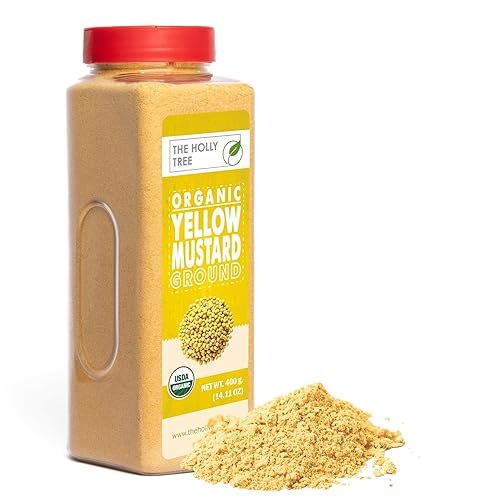 Yellow Mustard Powder 14.11 oz - Ground Organic Mustard Seed for Seasoning & Cooking - USDA Organic, Kosher, Gluten Free Mustard - The Holly Tree