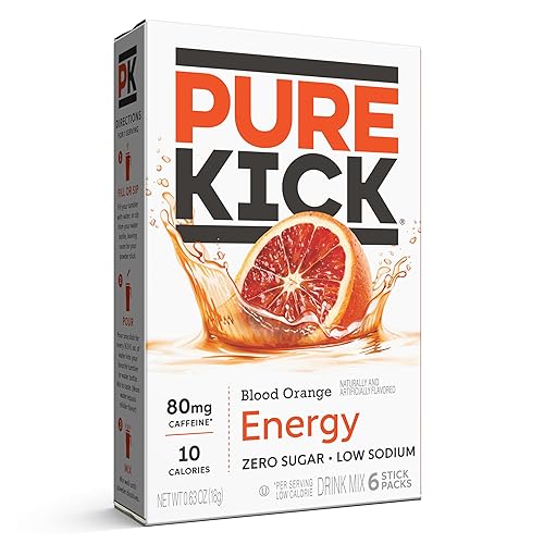 Pure Kick Energy Singles To Go Drink Mix, Blood Orange, Includes 1 Box with 6 Packets in each Box