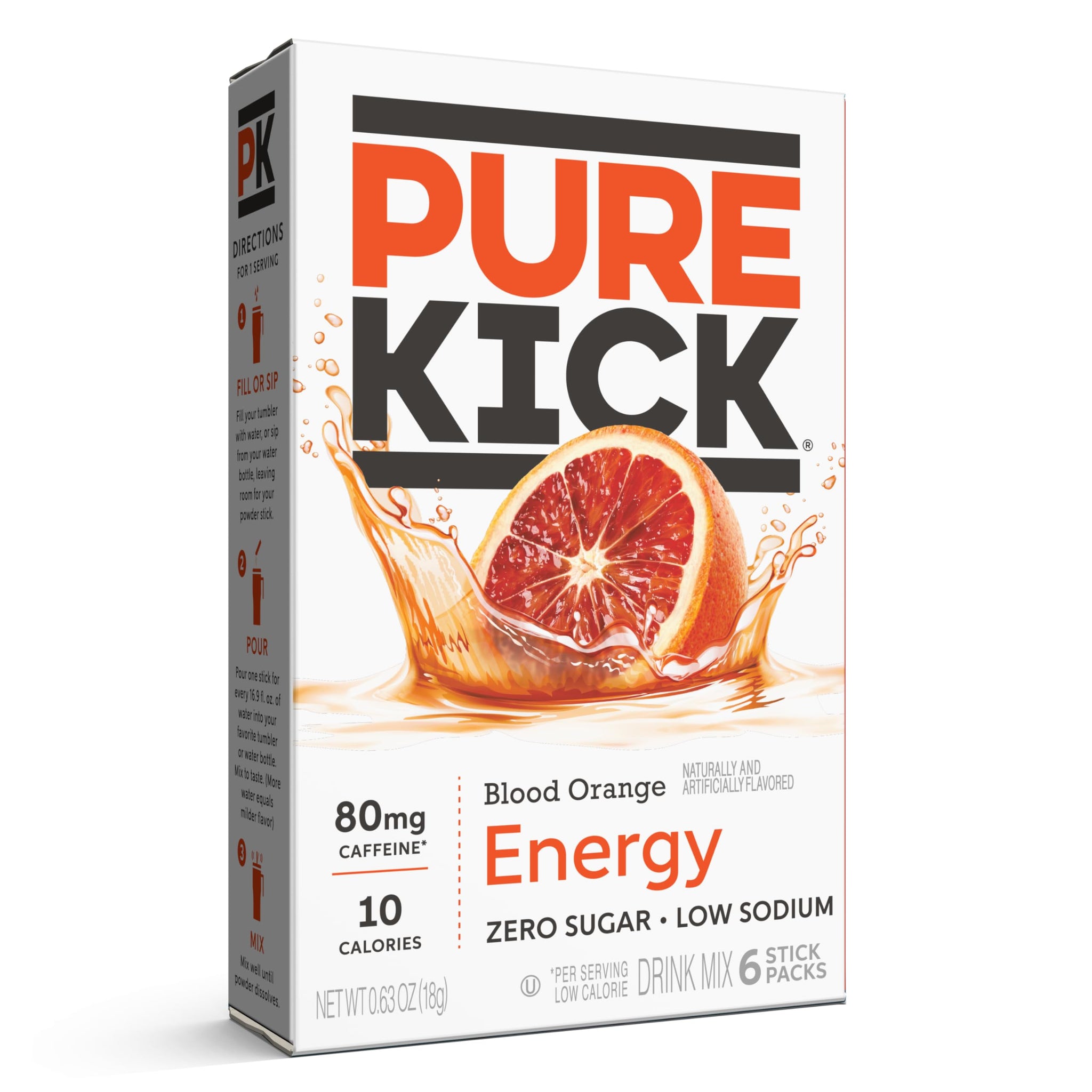 Pure Kick Energy Singles To Go Drink Mix, Blood Orange, Includes 1 Box with 6 Packets in each Box