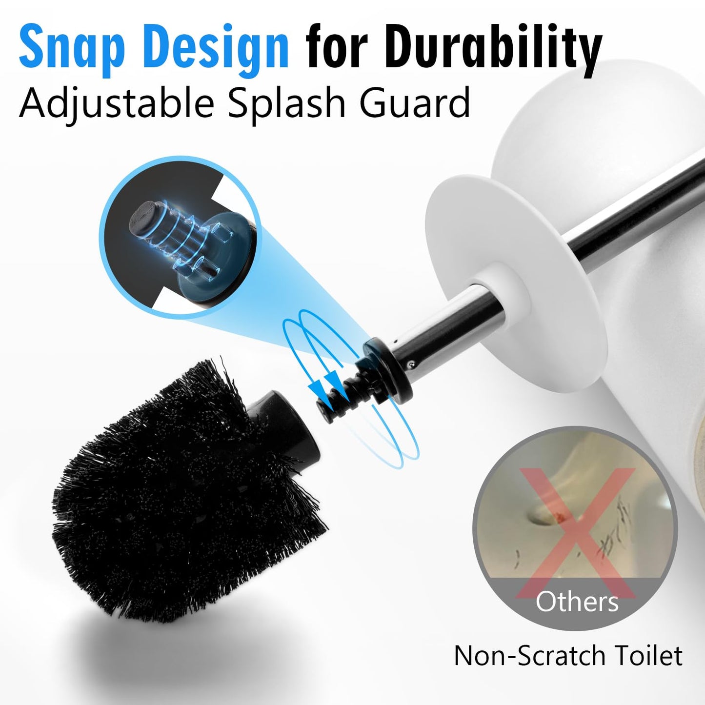 Viosuniu Matt White Ceramic Toilet Brush and Holder Set, Durable Bristles Non Scratch Toilet, Long Stainless Steel Handle, Freestanding Toilet Bowl