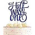 AHAORAY Half Way To One Cake Topper - Blue Glitter 6 Months Birthday Decorations Supplies - Half Birthday Decorations Baby Girl, for Baby