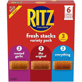 RITZ Fresh Stacks Original, Everything, and Garlic Butter Crackers Variety Pack, Travel Snacks, 8.85 oz (6 Multi Snack Packs)