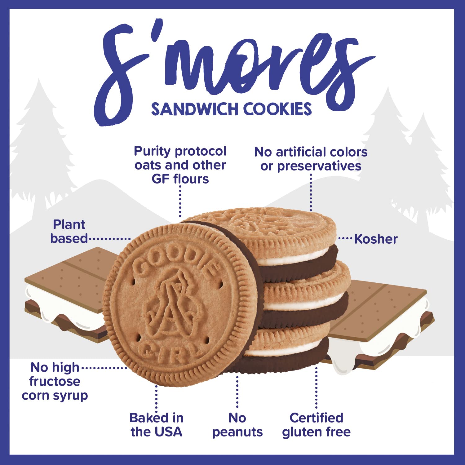 Goodie Girl, Smores Sandwich Cookies | Gluten Free | Peanut Free | Egg Free | Dairy Free | Kosher (10.6oz, Pack of 3)