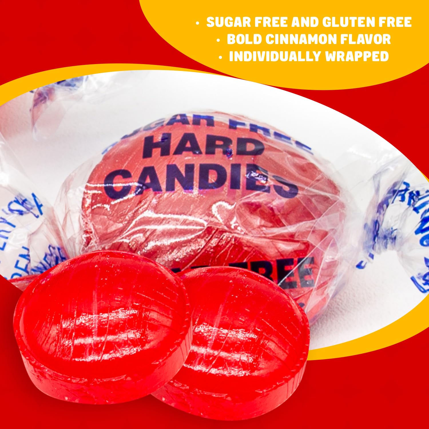 SUGAR FREE CINNAMON Hard Candy 2 lb - Bulk Keto Snacks for Diabetics in Resealable Bag, Individually Wrapped