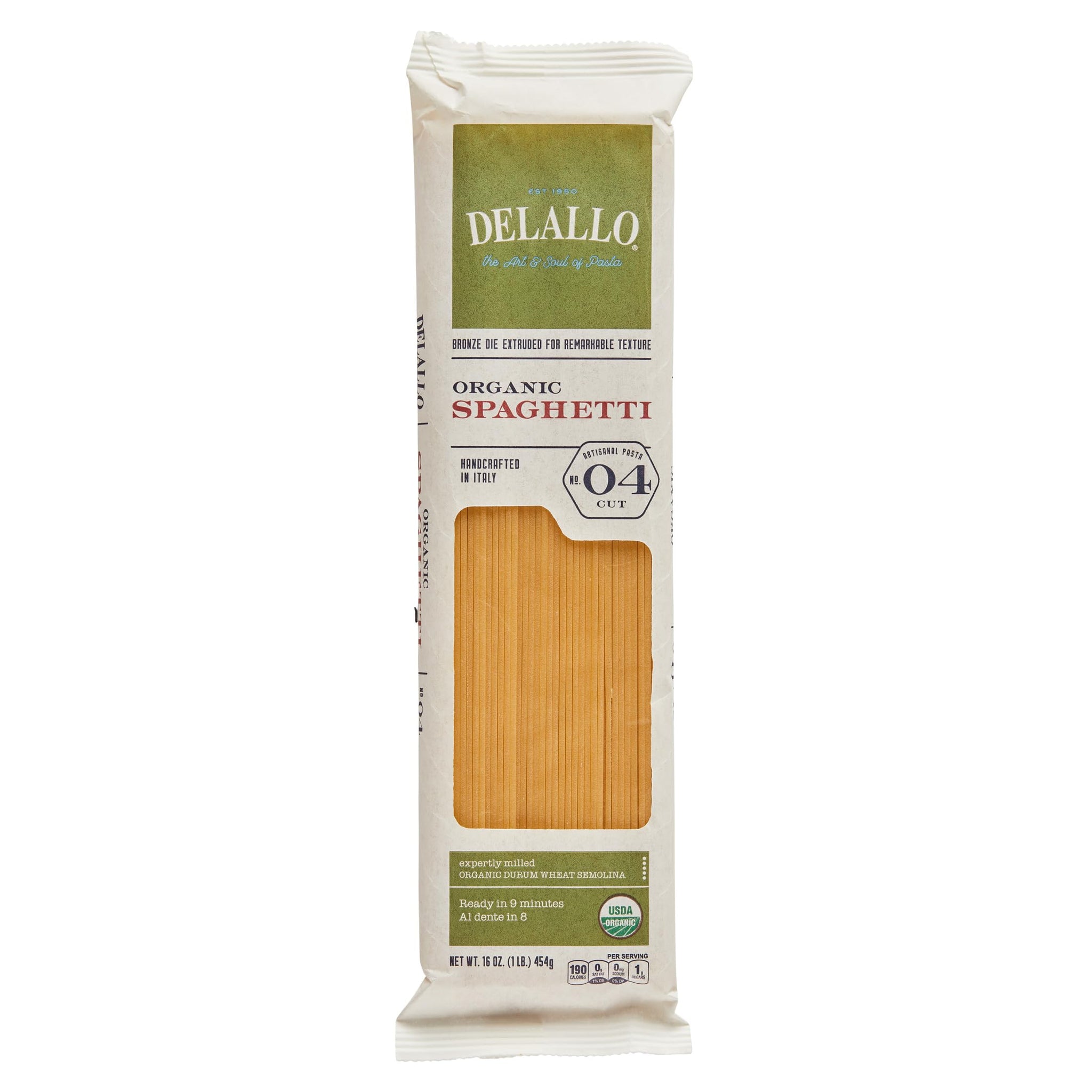 DeLallo Organic Spaghetti Pasta, Made in Italy with 100% Certified Organic Semolina Durum Wheat Flour, Bronze Cut, Non-GMO, Kosher, Vegan, 1 Pound