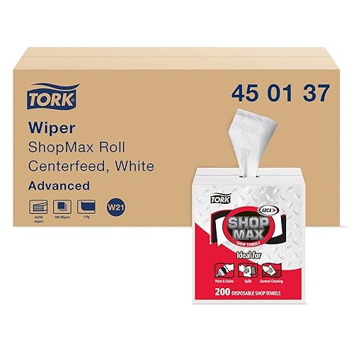 Tork ShopMax Heavy Duty Centerfeed Paper Towel White Self Dispensing, High Absorbency, 4 x 200 Sheets, 450137