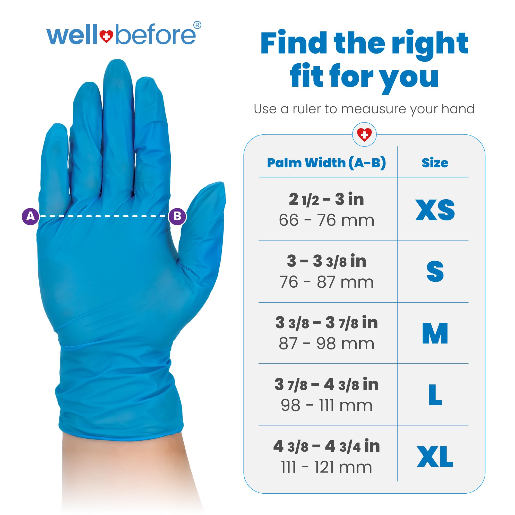 Well Before Vinyl Exam Gloves - Powder-Free, Latex-Free, Disposable Gloves for Medical, Food Prep, Cleaning and more - Large Blue (Pack of 200)