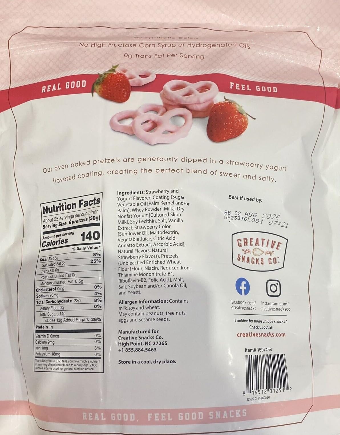 Creative Snacks Strawberry Pretzels (26 Oz, 1.625 LBS)