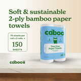 Caboo Tree Free Paper Towels, 2 Rolls, Tree Free, Plastic Free, Earth Friendly, Sustainable Kitchen Paper Towels with Strong 2 Ply Sheets