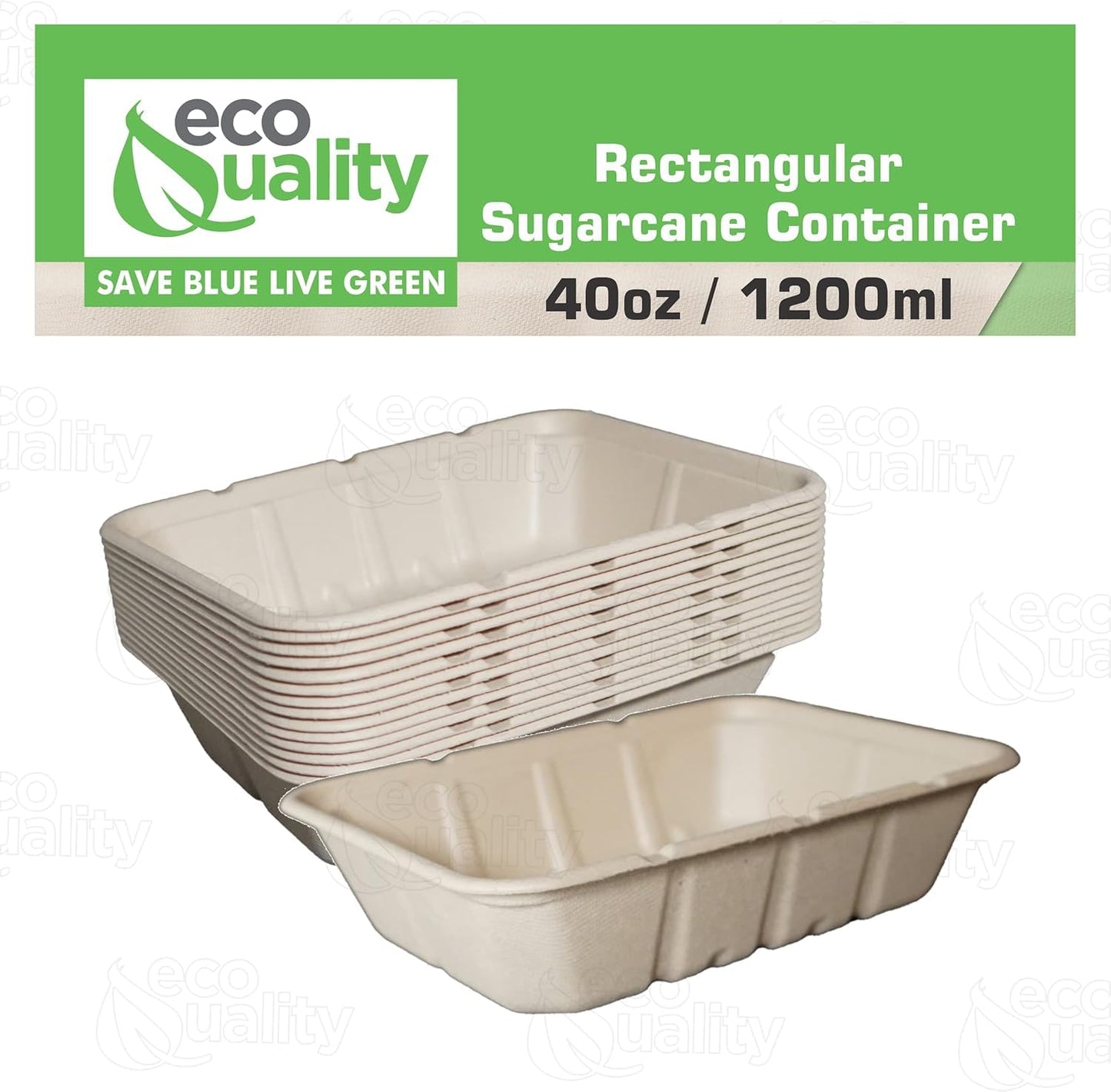 EcoQuality 40oz Disposable Bowls - Rectangular Compostable Sugarcane Fiber Biodegradable Paper Bowls Eco-Friendly Oblong Take Out Food Containers