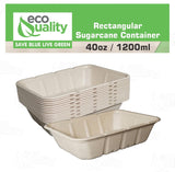 EcoQuality 40oz Disposable Bowls - Rectangular Compostable Sugarcane Fiber Biodegradable Paper Bowls Eco-Friendly Oblong Take Out Food Containers