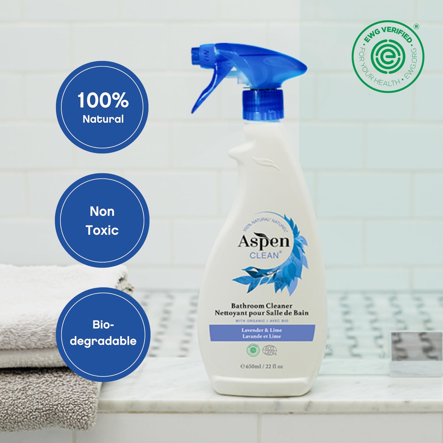 AspenClean | Bathroom Spray Cleaner | Eco-Friendly Cleaner for Hardwood, Laminate, Stone & Ceramic | Non - Toxic | 100% Natural | EWG Verified | Pack