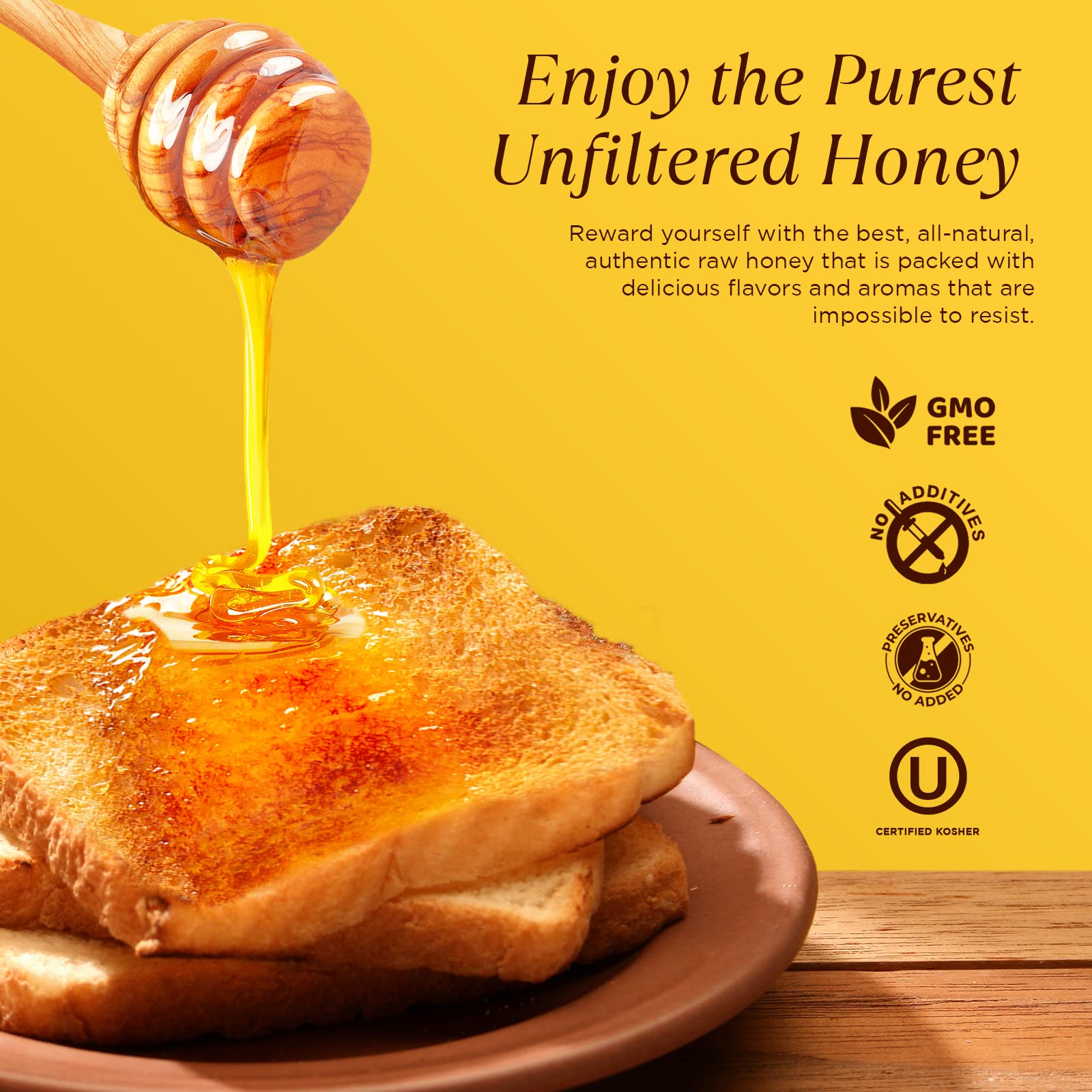 100% Authentic, USA - Made Raw Unfiltered Honey, Pure Southern Honey [ 2 lb] - Unheated - Non - GMO, No Additives, All - Natural Sweetener- Squeeze
