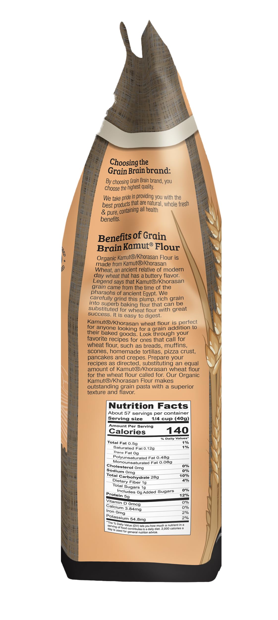 Grain Brain Organic White Kamut Flour (5 lb) Khorosan Wheat All Purpose Flour