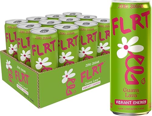 FLRT Energy, Guava Lava, Clean Energy, Energy Drink, 12 Fl Oz (Pack of 12)