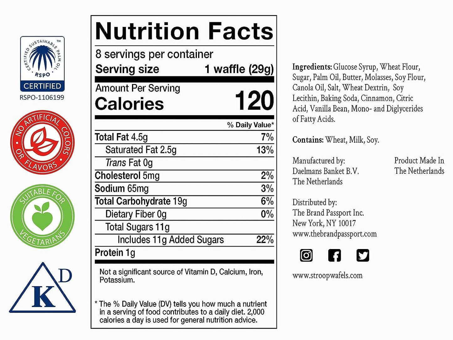 DAELMANS Caramel Stroopwafels - Authentic Soft Toasted Dutch Waffles, Cinnamon, Bourbon Vanilla, Certified Kosher Dairy - 8.11 Ounce (Pack of 1)