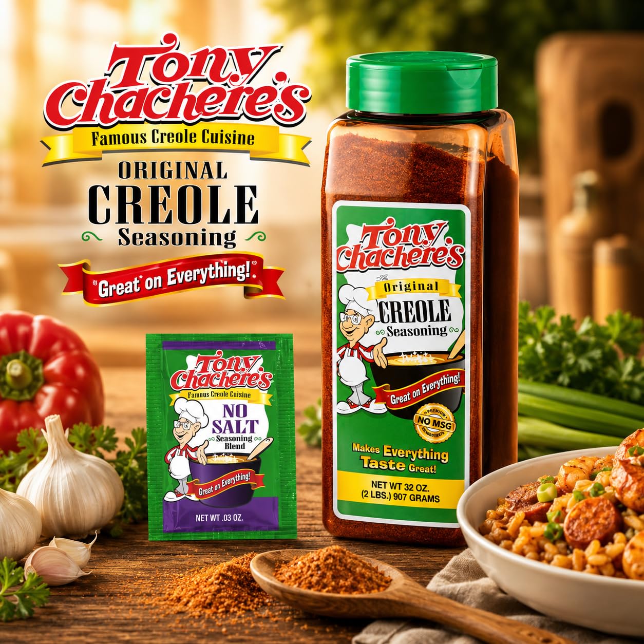 Tony Chachere's Creole Seasoning 32oz (1 Pack with No Salt Packet)