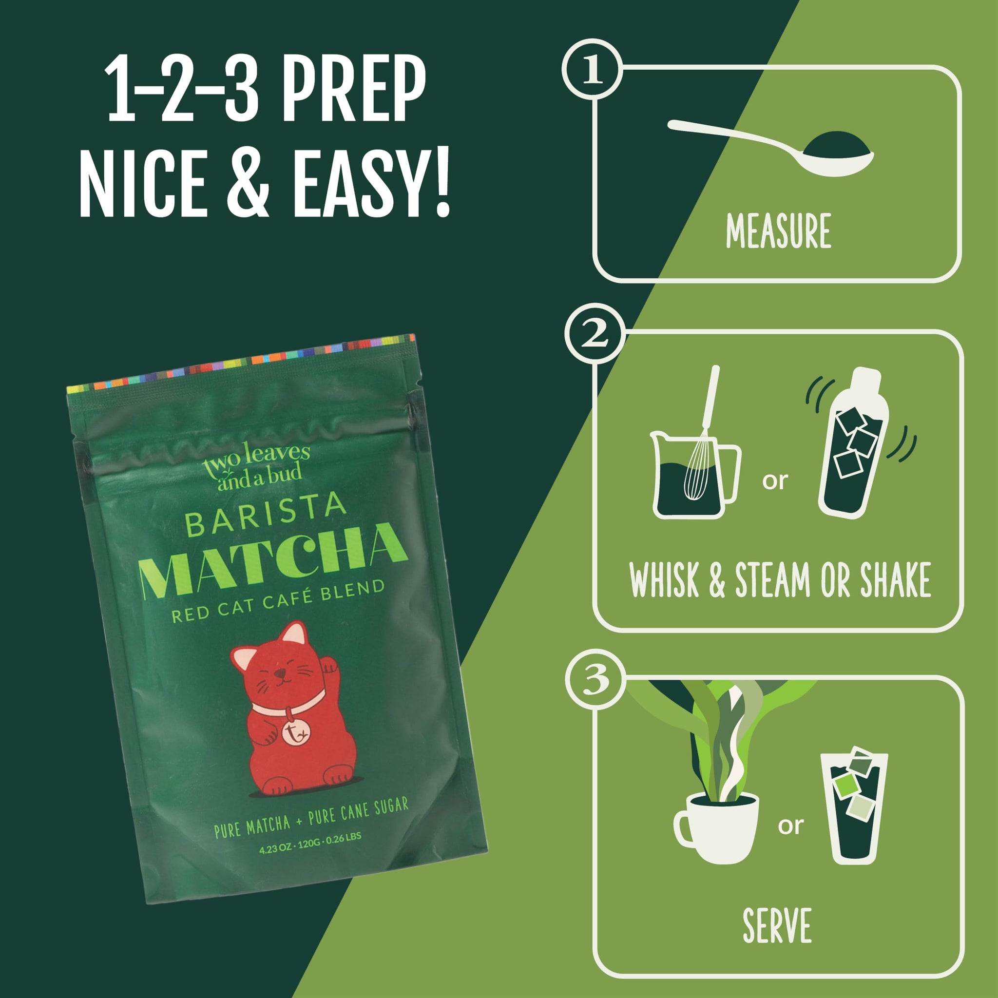 Two Leaves and a Bud Barista Matcha Sweetened Latte Blend, Japanese Matcha Green Tea Powder, 2 Resealable Bags, 240 grams