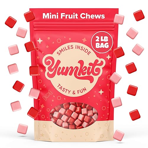 Fruit Chews Candy 2 lbs | Assorted Flavor Strawberry, Fruit Punch, Watermelon & Cherry | Unwrapped Pink Candy in Bulk | Big Bag of Mini Candies |