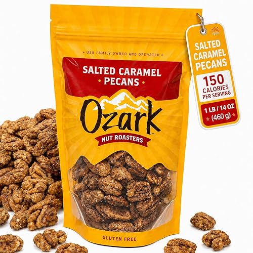 OZARK NUT ROASTERS, Salted Caramel Pecans, Sweet & Salty Flavored Snacks, World-Class Gourmet Candied Nuts, Resealable Pack of 1 (14 Ounces)