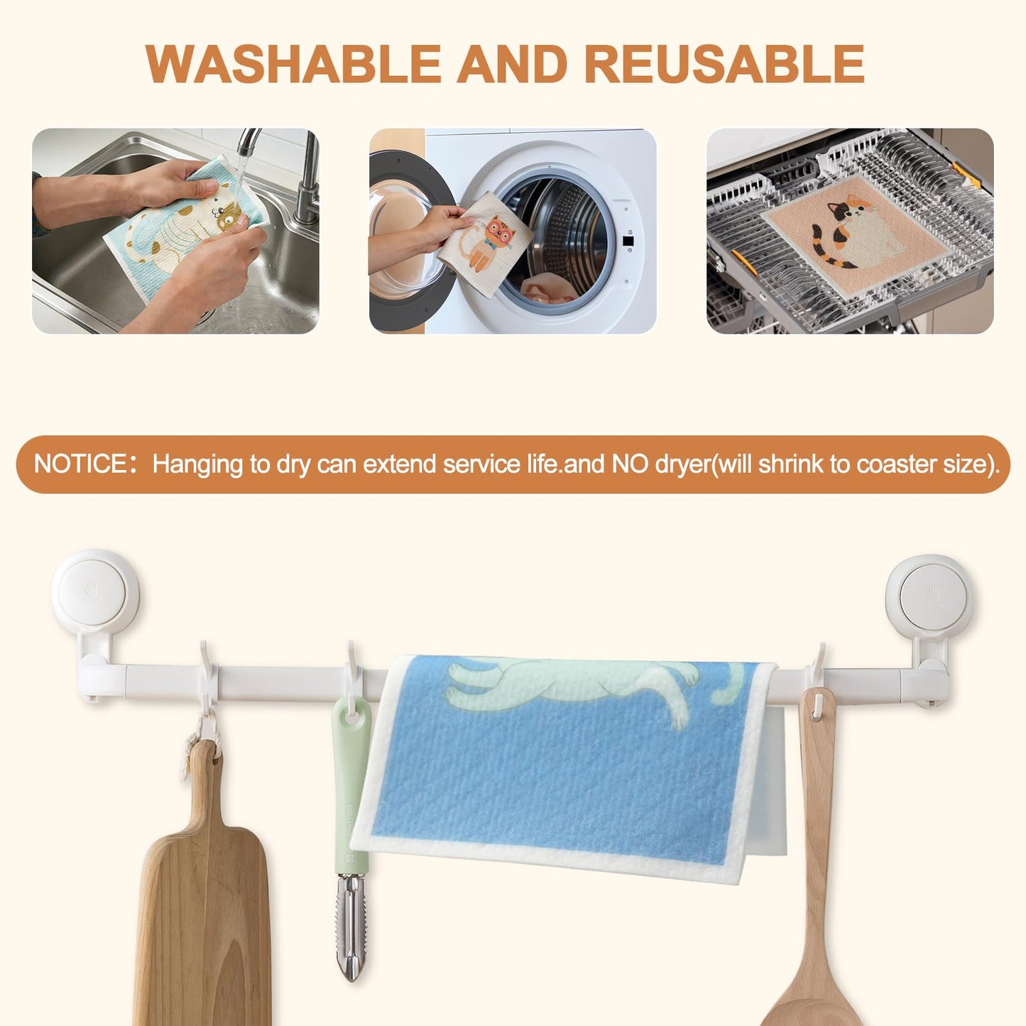 SEIBER Swedish Dishcloths for Kitchen Reusable,10 Pack Washable Dish Rags,Super Absorbent Reusable Towels Washable, Non-Scratch Cellulose Sponge