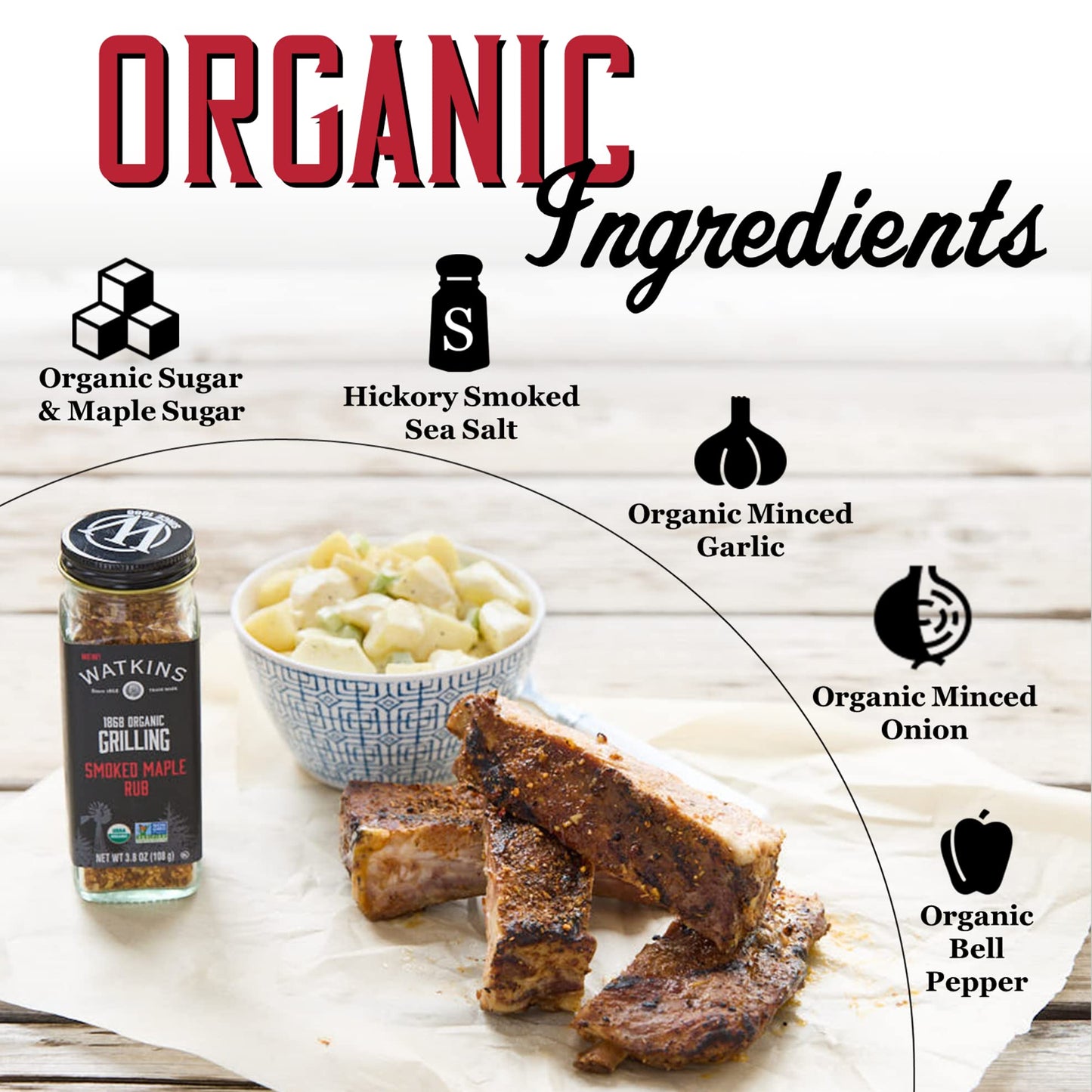 Watkins Organic Grilling Smoked Maple Rub, Non-GMO, Kosher, 3.8 Oz, 1-Pack
