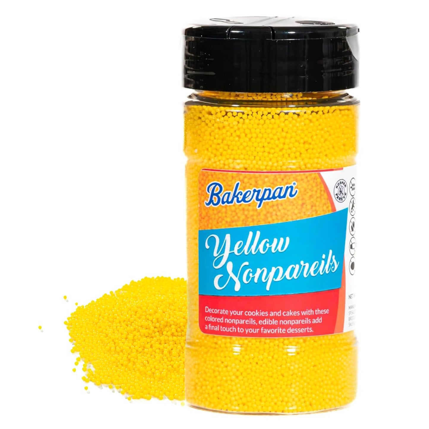 Bakerpan Yellow Nonpareils Sprinkles - 7 Ounces Yellow Sprinkles for Cake Decorating - Edible Nonpareils for Cupcakes, Ice Cream, Cake Decorations