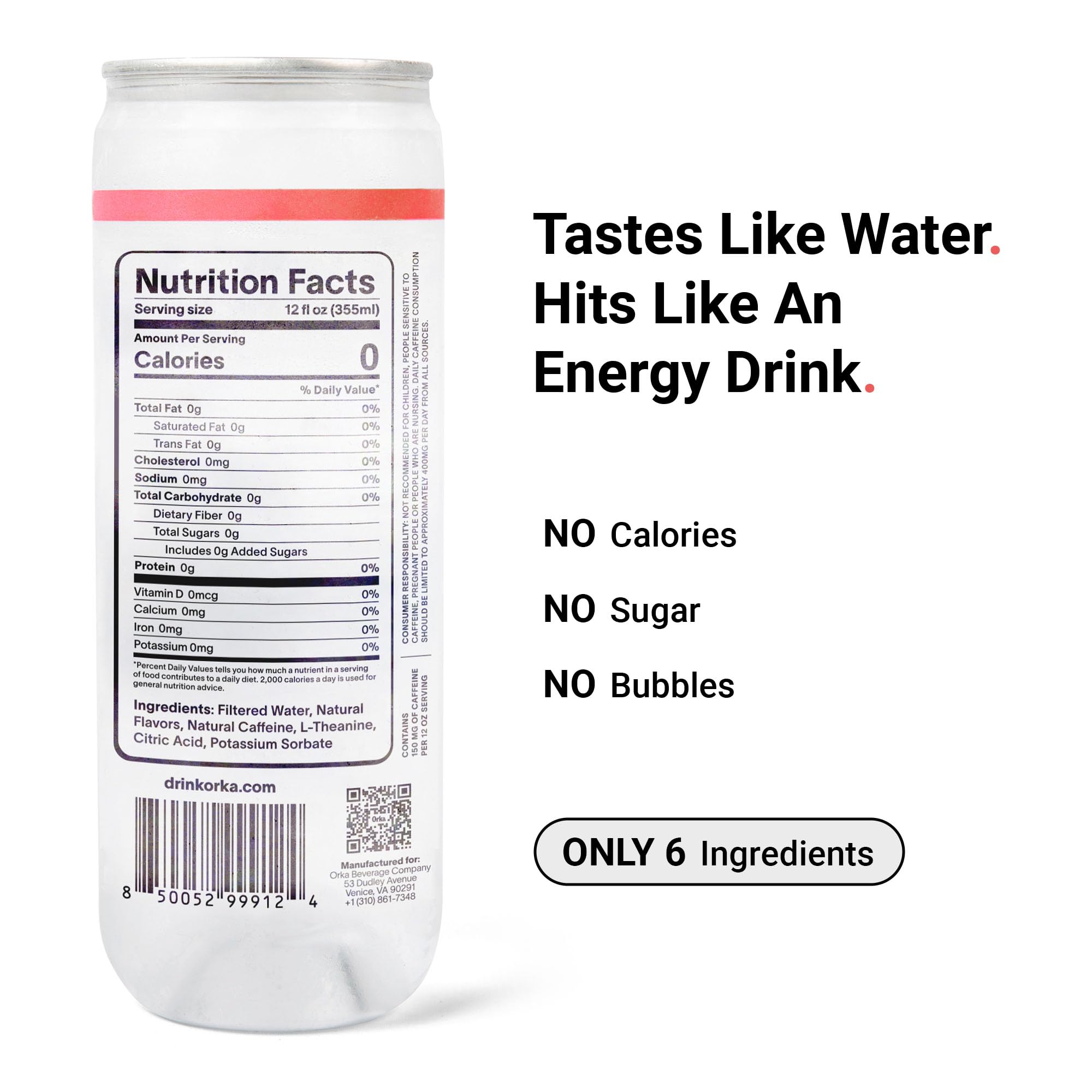 Orka Energy Water - Sugar-Free, Zero-Calorie, Non-Carbonated Caffeinated Water (12oz Cans, Variety Pack) | 150mg Natural Caffeine + Natural L-Theanine