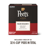 Peet's Coffee, Dark Roast Keurig K-Cup Pods, 100% Arabica Coffee - Major Dickason's Blend 32 Count (1 Box of 32 K-Cup Pods)