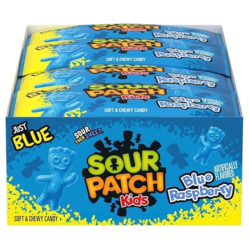 Sour Patch Kids Blue Raspberry Candy, Soft & Chewy Gummies, Sour Then Sweet, 2 oz Individual Bags, Bulk Pack (24 Count), Party Snacks & Lunchbox