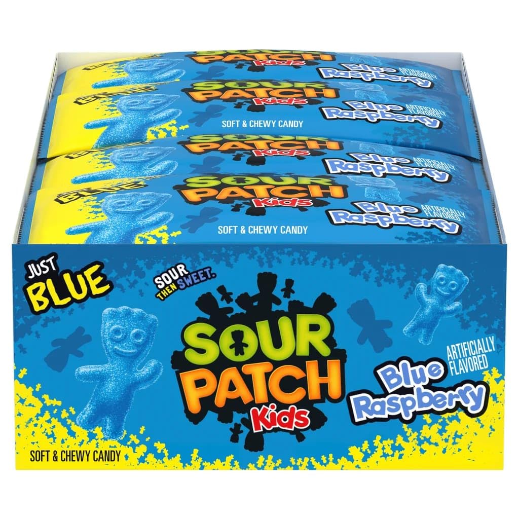 Sour Patch Kids Blue Raspberry Candy, Soft & Chewy Gummies, Sour Then Sweet, 2 oz Individual Bags, Bulk Pack (24 Count), Party Snacks & Lunchbox