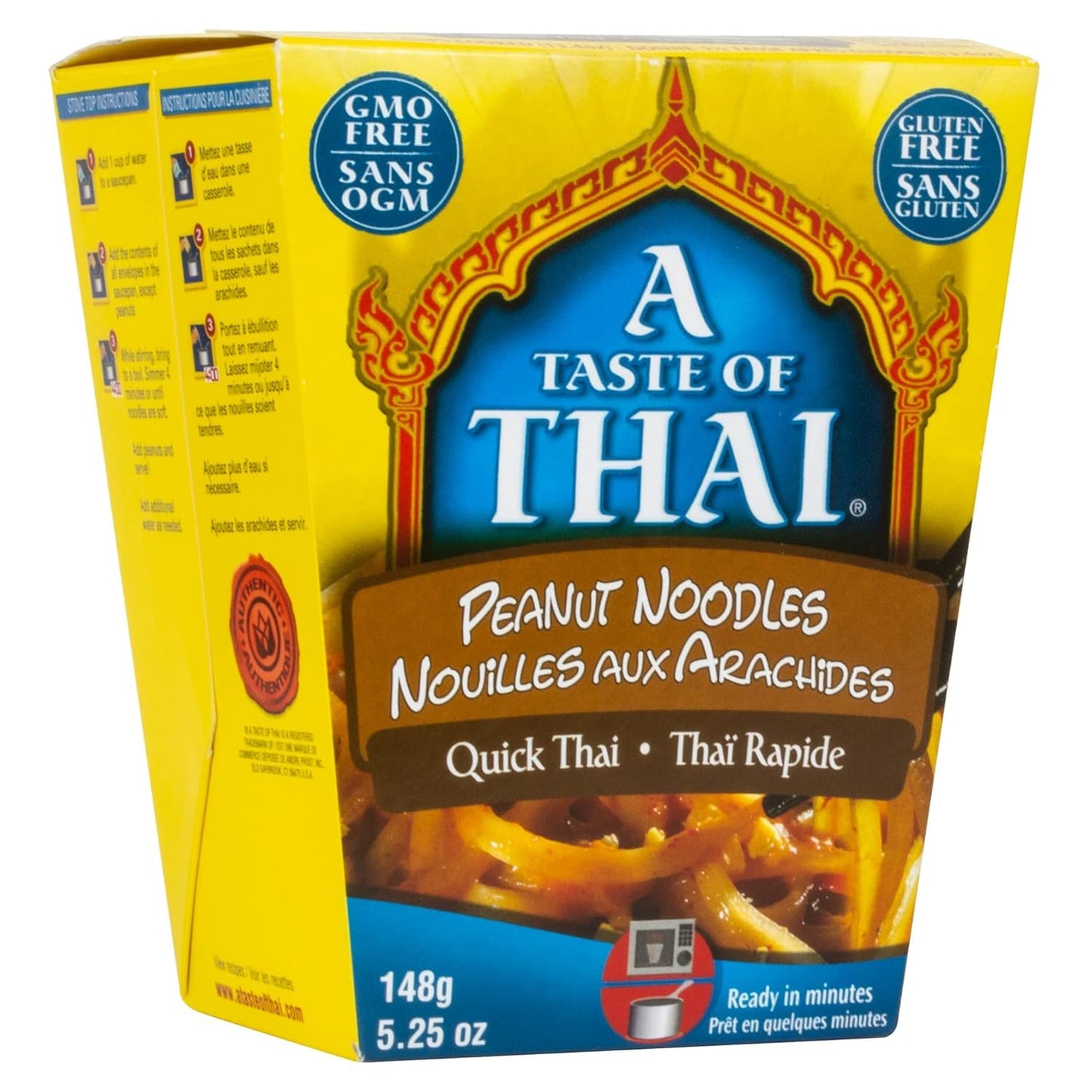 A Taste of Thai Peanut Noodles - 5.25oz Single Pack Heat & Eat Instant Noodles Flavored with Classic Thai Sauce | Gluten-Free | Ideal Vegan Meal |