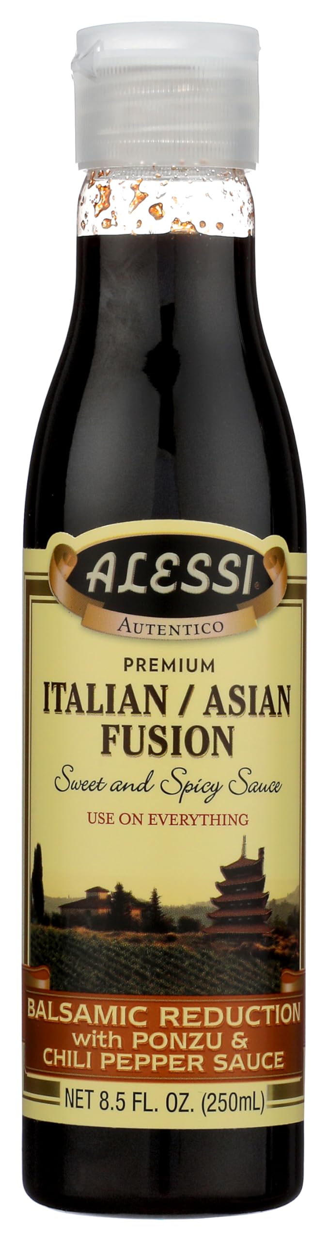 Alessi Balsamic Vinegar Reduction, Autentico from Italy, Ideal on Caprese Salad, Fruits, Cheeses, Meats, Marinades (Italian & Asian Fusion, 8.5 Fl Oz
