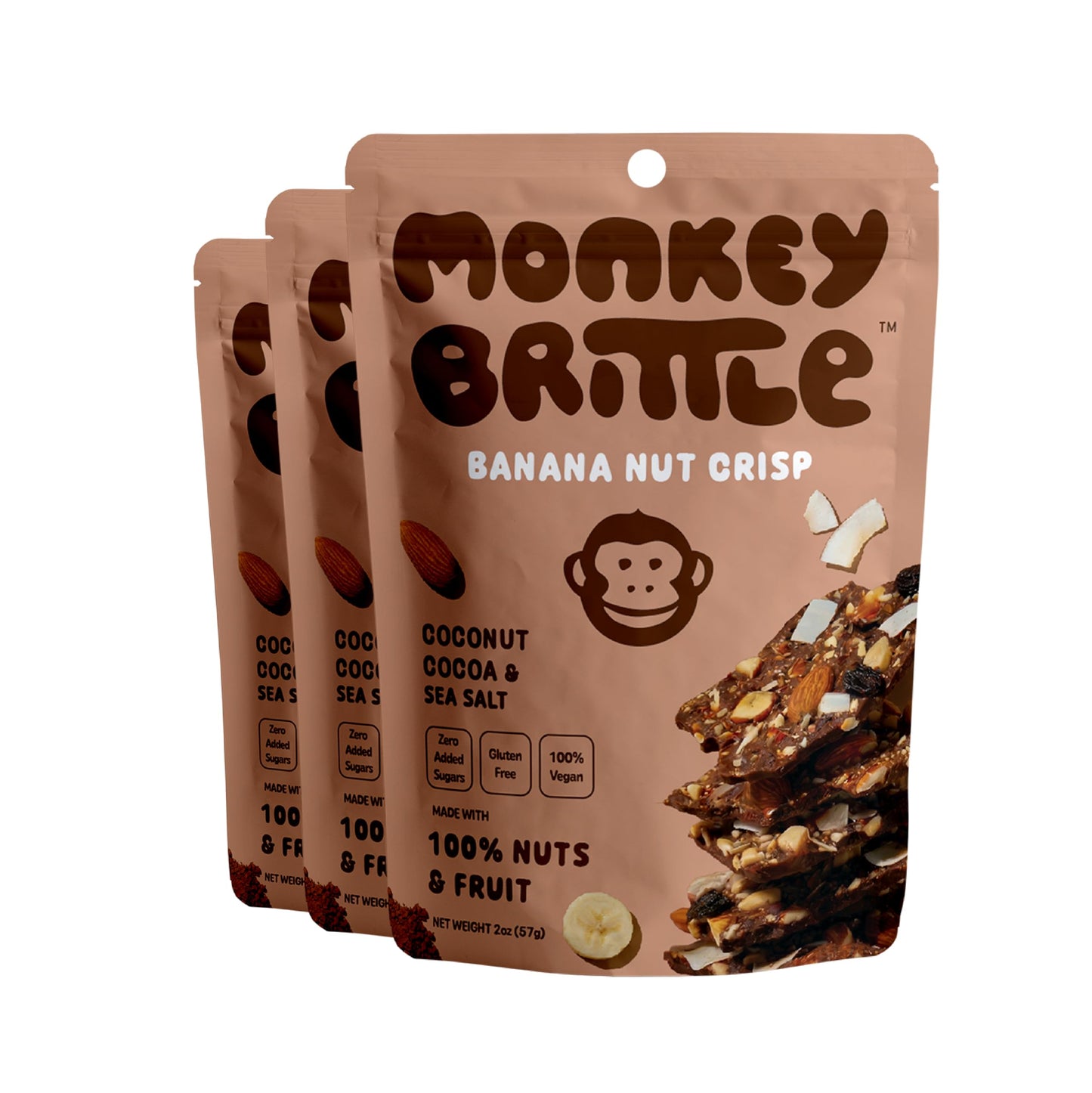 Monkey Brittle Healthy Snacks, Crispy Plant-Based Treats for Kids & Adults, Vegan & Gluten-Free, All-Natural Snack for School, Sports, Camping