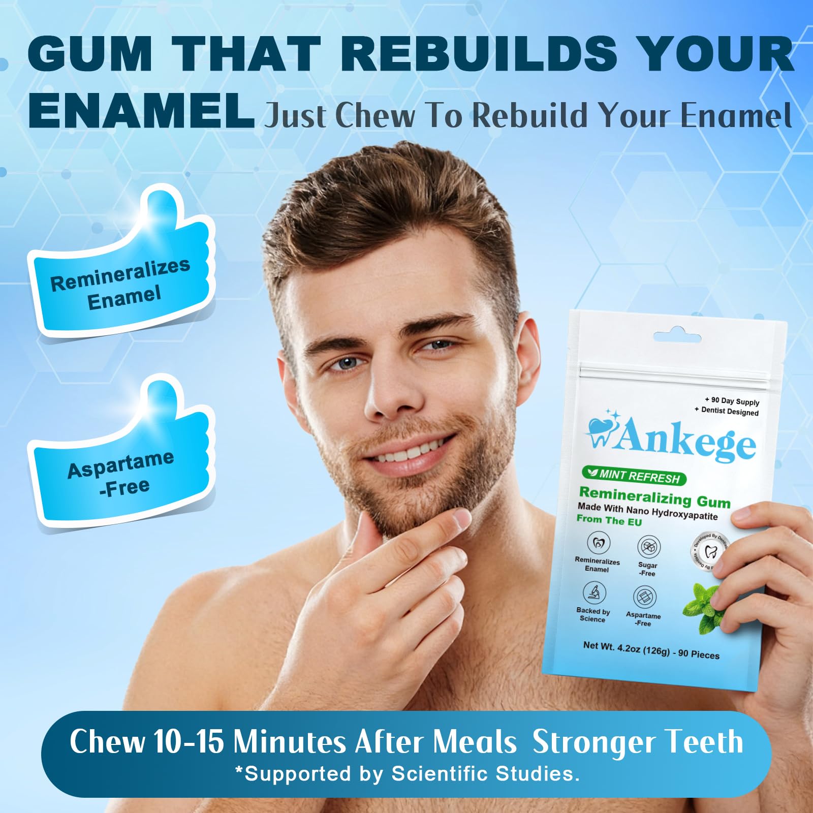 Remineralizing Gum with Nano Hydroxyapatite and Xylitol, Sugar Free, Aspartame Free, Mint Flavor, Effectively maintains fresh breath and oral health