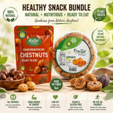 Roasted & Peeled Chestnuts and Dried Figs Bundle - Mediterranean Healthy Snack Variety Pack - 2 Packs Ready to Eat Chestnuts + 1 Pack Natural Dried