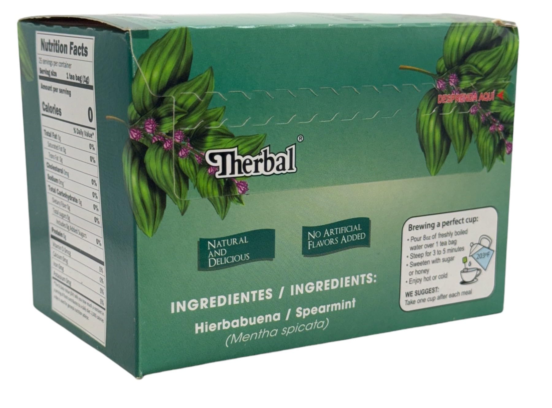 Hierbabuena Té (Spearmint Tea) - 25 Tea Bags - Vegan, 100% Natural - Premium Therbal Brand