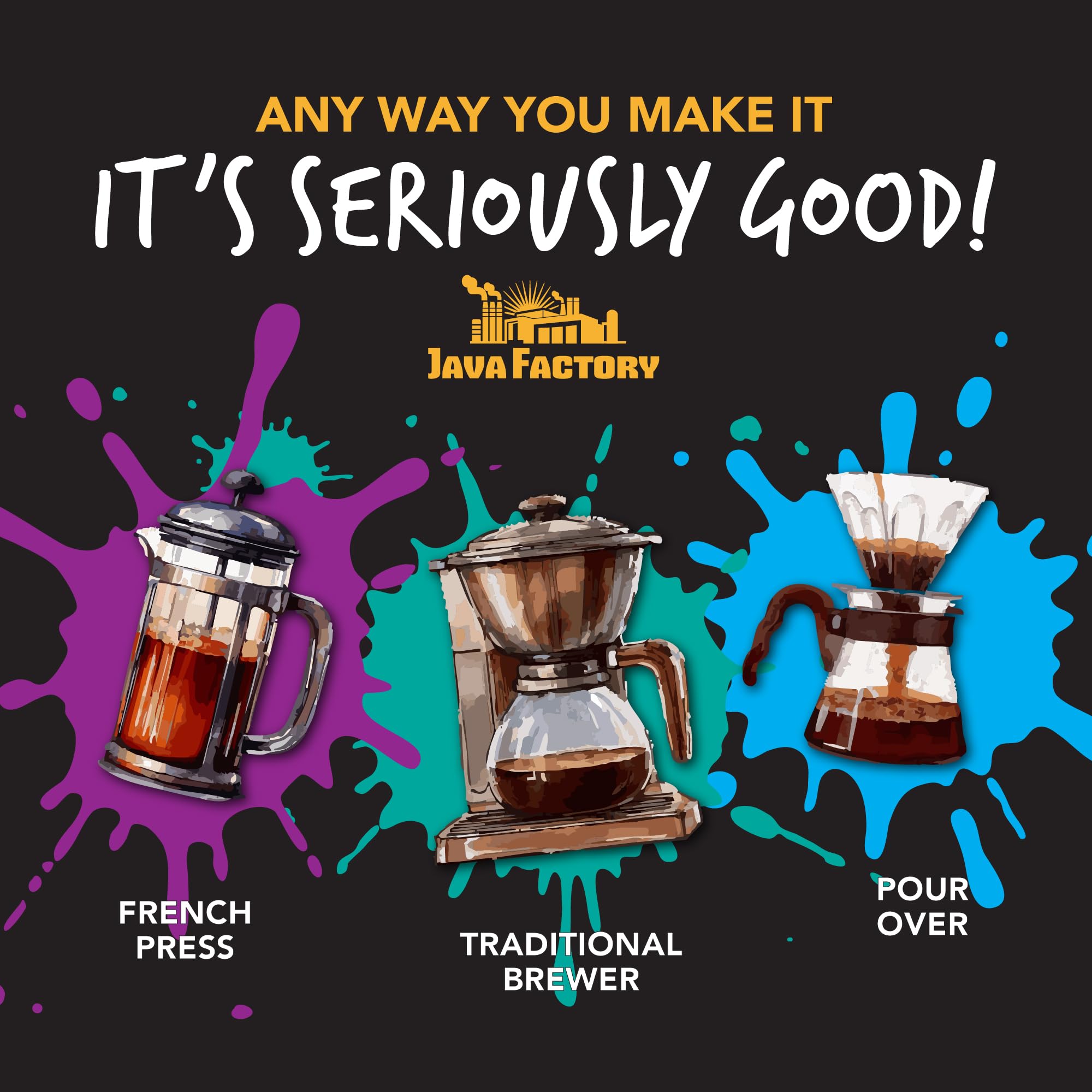 Java Factory High Caffeine Ground Coffee, Da Bomb Dark Roast, Double Caffeinated for a Bold, Strong Brew, 12 Ounce Bag, Perfect for French Press