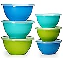 Stephanie Imports Made in USA 6-Piece Set of Prep & Store Plastic Bowls with Clear Lids (BPA-Free and Dishwasher Safe) - Blue, Teal and Green