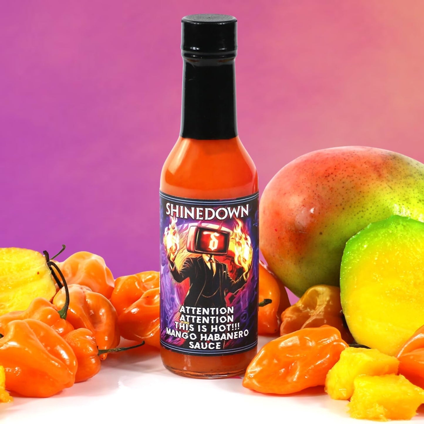 Shinedown Mango Habanero Hot Sauce aka Attention, Attention, This is Hot! 5oz Heat Level 5 - Torchbearer Sauces All Natural, Extract-Free, Made in USA