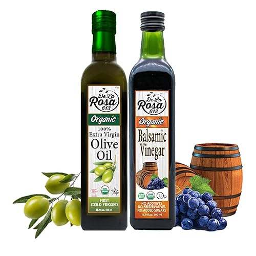 De La Rosa Organic Balsamic Vinegar & Organic Extra Virgin Olive Oil, 100% Pure, Vegan, Kosher, Non-GMO & Gluten Free, Great for Salad Dressings, Marinades & More 16.9 Oz (Pack of 2)