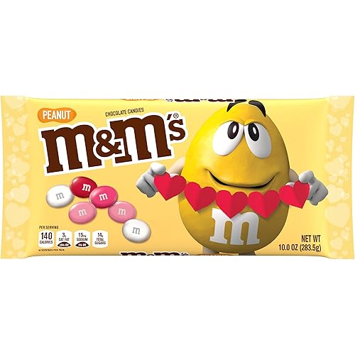M&M’S Peanut Milk Chocolate Candy Assortment, Valentine's Day Candy, 10 oz Bag